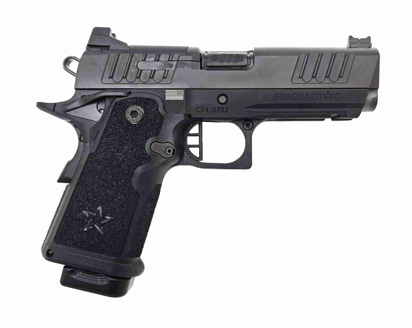 Staccato 2011 C, 9mm, 4" DLC Bull Barrel, 2- 15rd Magazines, AL Frame, Optics Cut, DLC Slide, Tac Texture Grip, Pistol