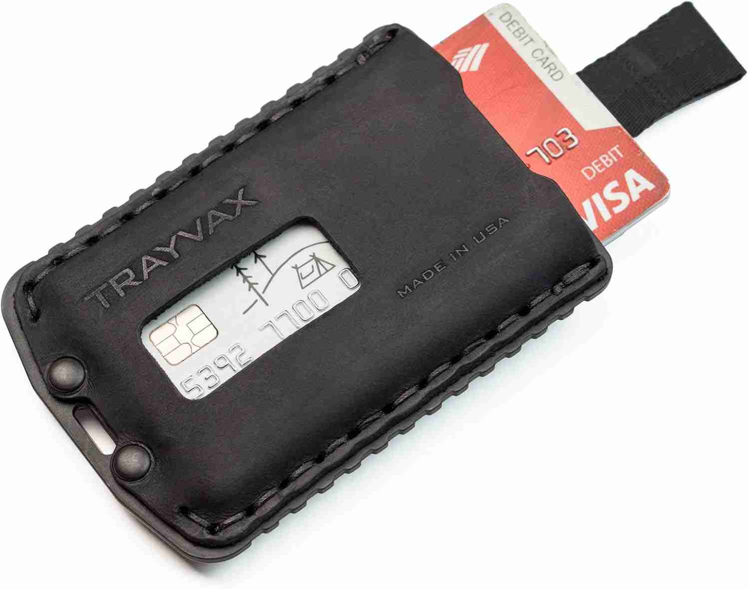 Trayvax Ascent Wallet, RFID Front Pocket Money and Credit Card Holder, Minimalist Slim Leather Metal Wallet for Men and Women, Black Stealth Black