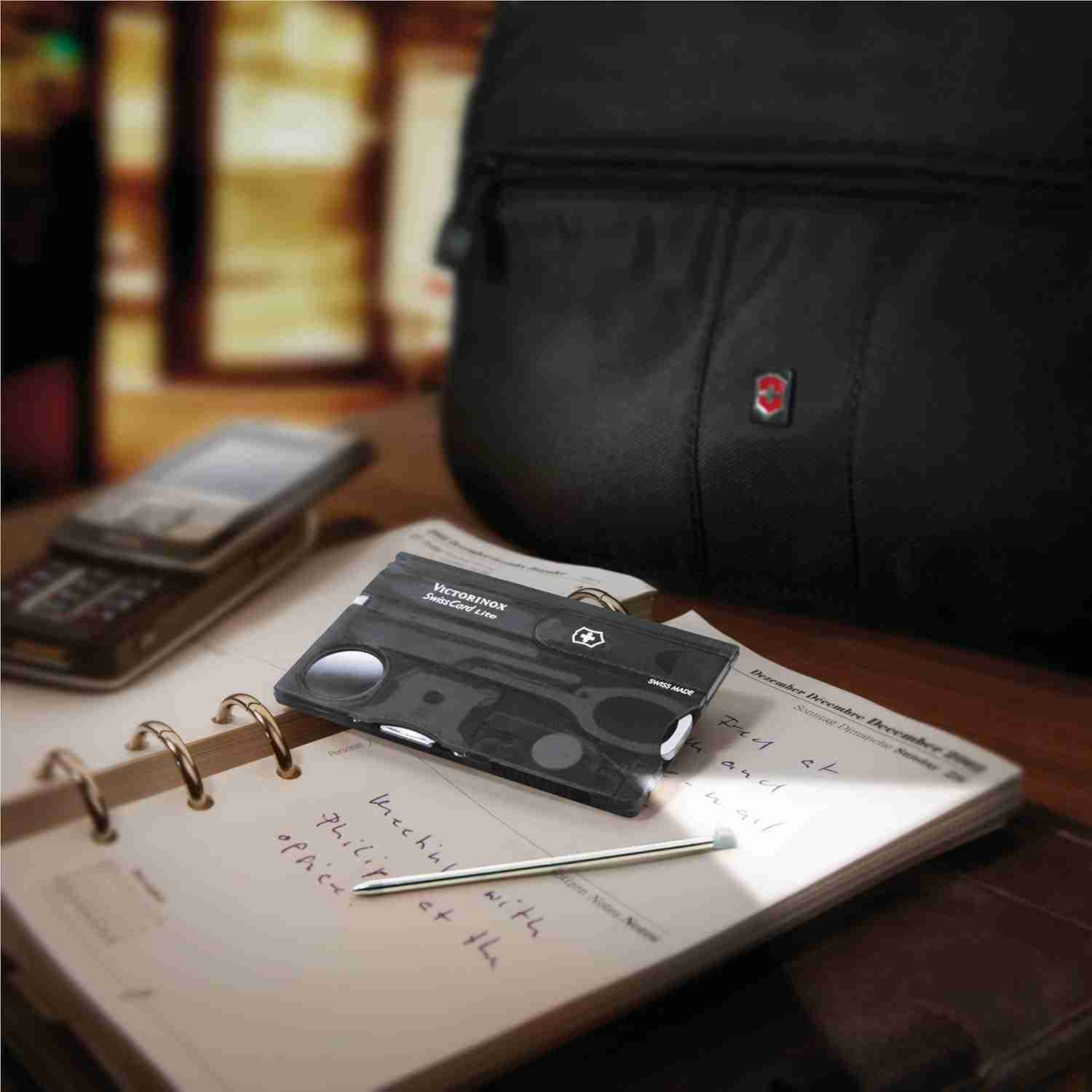 Victorinox Swiss Card Lite Swiss Army Knife, 13 Functions, Swiss Made Pocket Knife with Magnifying Glass, LED and Tweezers - Onyx 