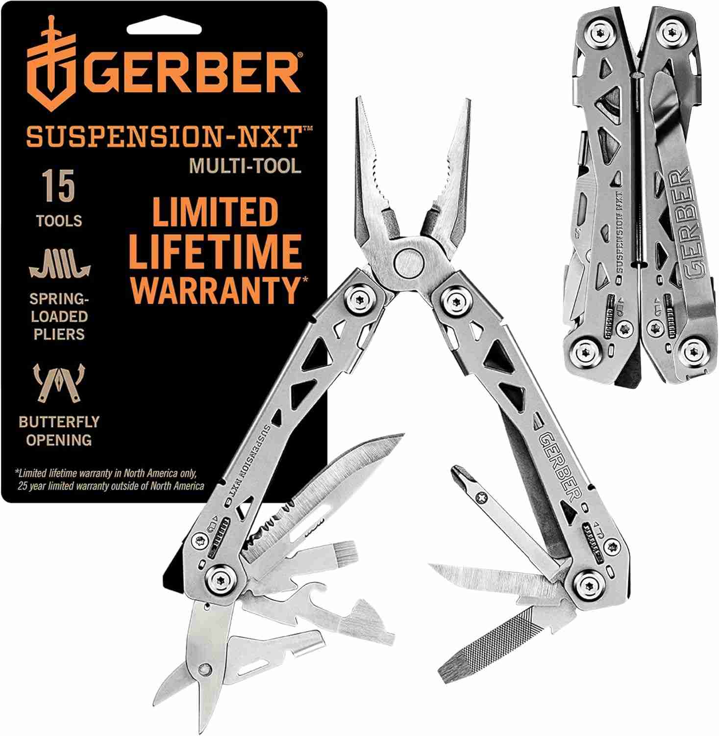 Gerber Multitool Suspension-NXT 15-in-1 EDC Pocket Knife Set with Wire Stripper, Needle Nose Pliers, and Pocket Clip, Gifts for Men, Stainless Steel