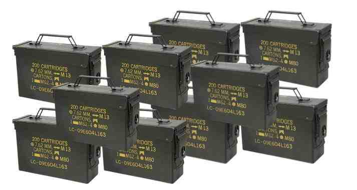 Military Surplus M19A1 30 Cal Metal Ammo Can, Good Condition 10 pack - $99.99 w Free Shipping
