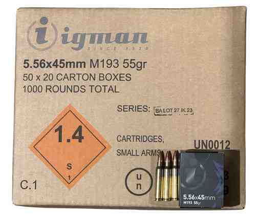IGMAN 5.56 M193 55GR FMJ RIFLE AMMUNITION 1000rd BOX