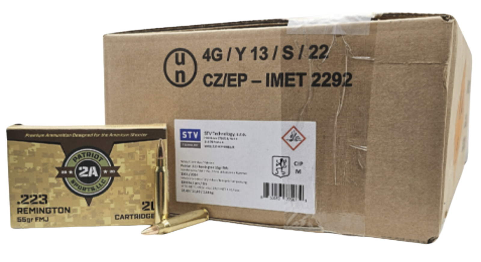 Patriot 2A Sports 223 Rem 55 FMJ Brass Ammunition 1000rd Case - $448.88 with free shipping