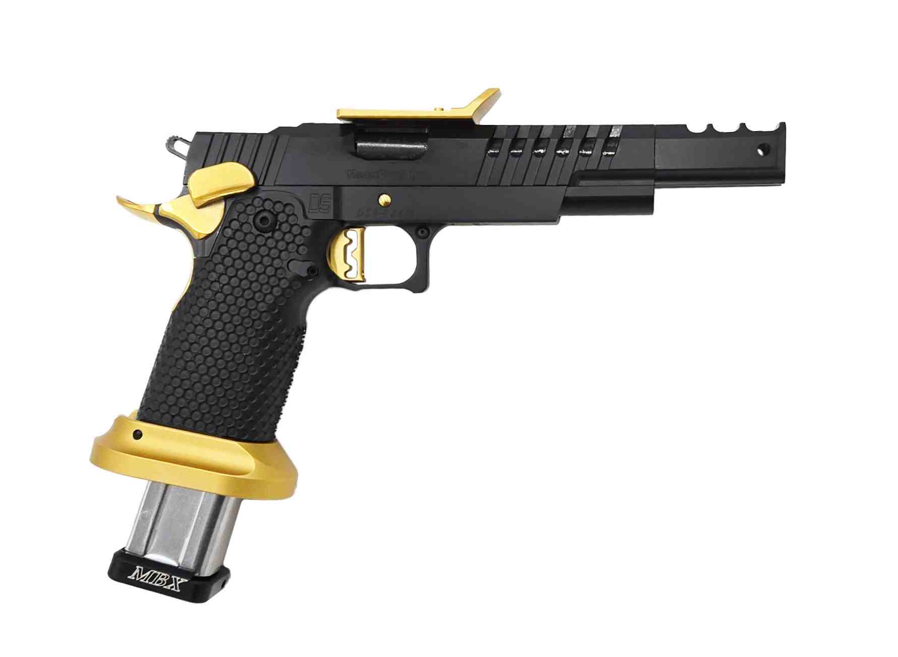 Masterpiece Arms DS9 Comp Open, 9mm, 5" Bull Barrel w/ Comp, 2 Magazines, SRO Ready, Black & Gold