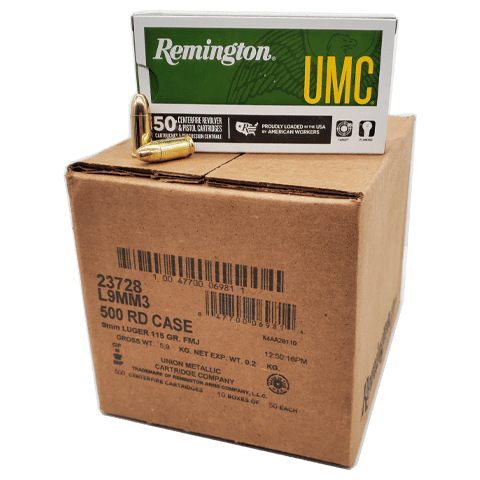 Remington Ammunition L9MM3 UMC 9mm Luger 115 gr Full Metal Jacket (FMJ) Pistol Ammunition 500 rd CASE