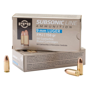 PPU PPS9MM Subsonic  9mm Luger Subsonic 158 gr Full Metal Jacket (FMJ) 50 Bx/ 20 Cs