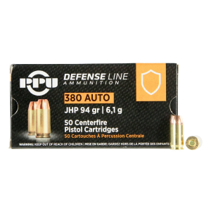 PPU PPD380A Defense  380 ACP 94 gr Jacketed Hollow Point (JHP) 50 Bx/ 20 Cs