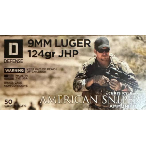 American Sniper Ammo 9mm 124gr JHP Jacketed Hollow Point Ammunition 50rd Box