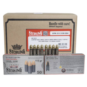 STERLING 9MM 115GR FMJ STEEL CASED AMMUNITION 1500rd CASE