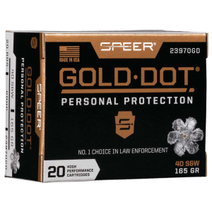 Speer Ammo 23970GD Gold Dot Personal Protection 40 S&W 165 gr Hollow Point (HP) 20 Bx/ 10 Cs