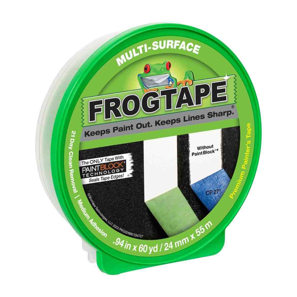 FROGTAPE Multi-Surface Painter's Tape with PAINTBLOCK, Medium Adhesion, 0.94" Wide x 60 Yards Long, Green