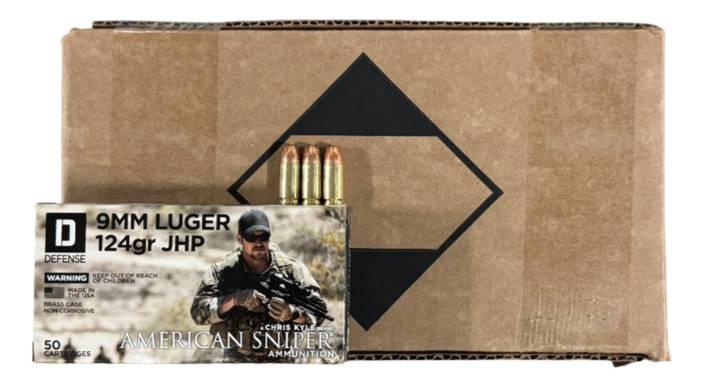 American Sniper Ammo 9mm 124 Gr JHP Jacketed Hollow Point Ammunition 1000rd Case - $377.77 w/ Free Shipping