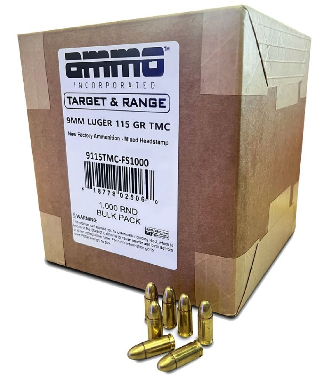 Ammo Inc Target & Range 9mm, 115gr TMC, "Factory Seconds" Ammunition, 1000rd Case - $218.88 w Free Shipping