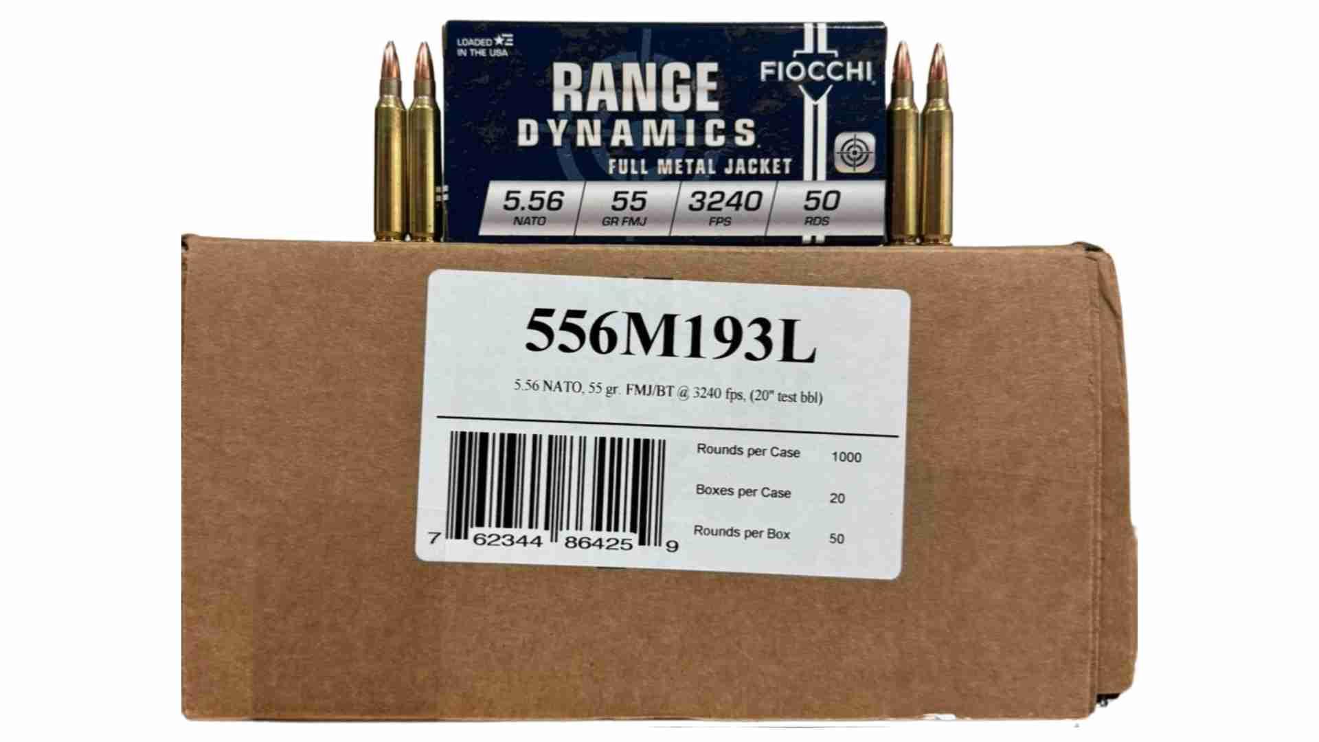 FIOCCHI 5.56mm NATO 55GR FMJBT Rifle Ammunition 1000rd Case 