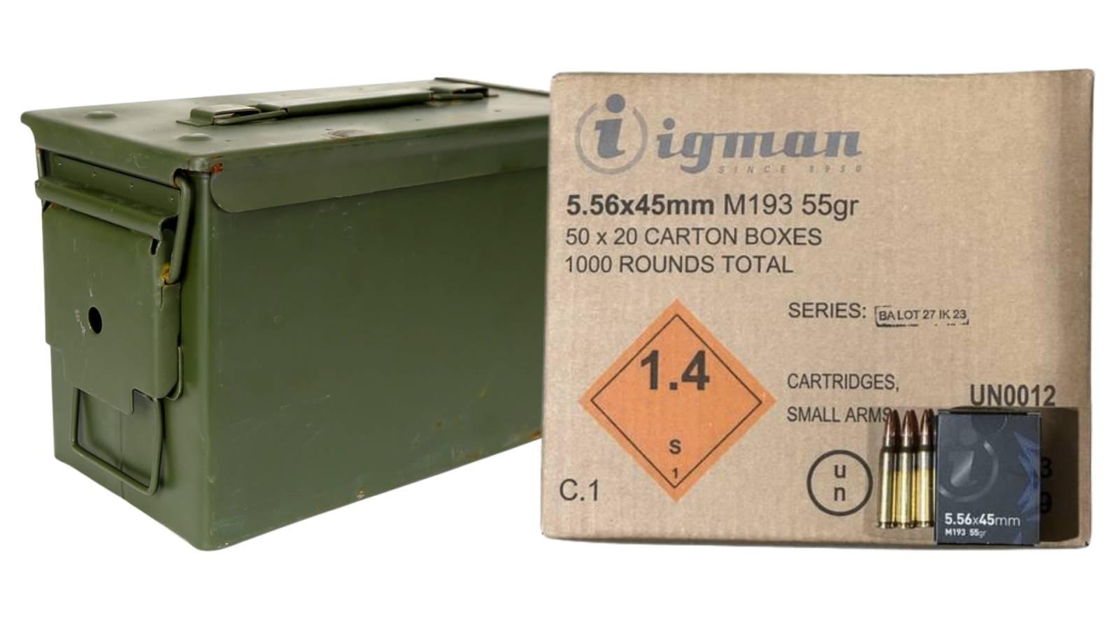 Igman 5.56x45mm NATO 55 Grain M193 Ball Ammunition 1000 Round Case with Ammo Can - $449.99 w Free Shipping