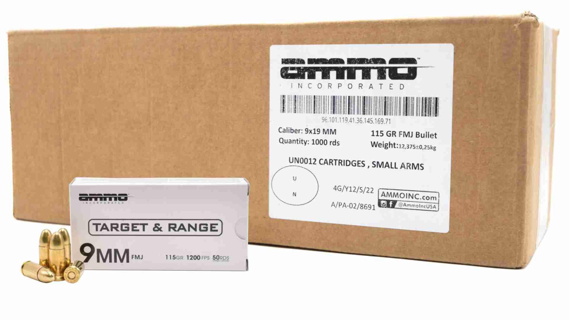 Ammo Inc Target & Range 9mm, 115gr FMJ, 1000rd Case