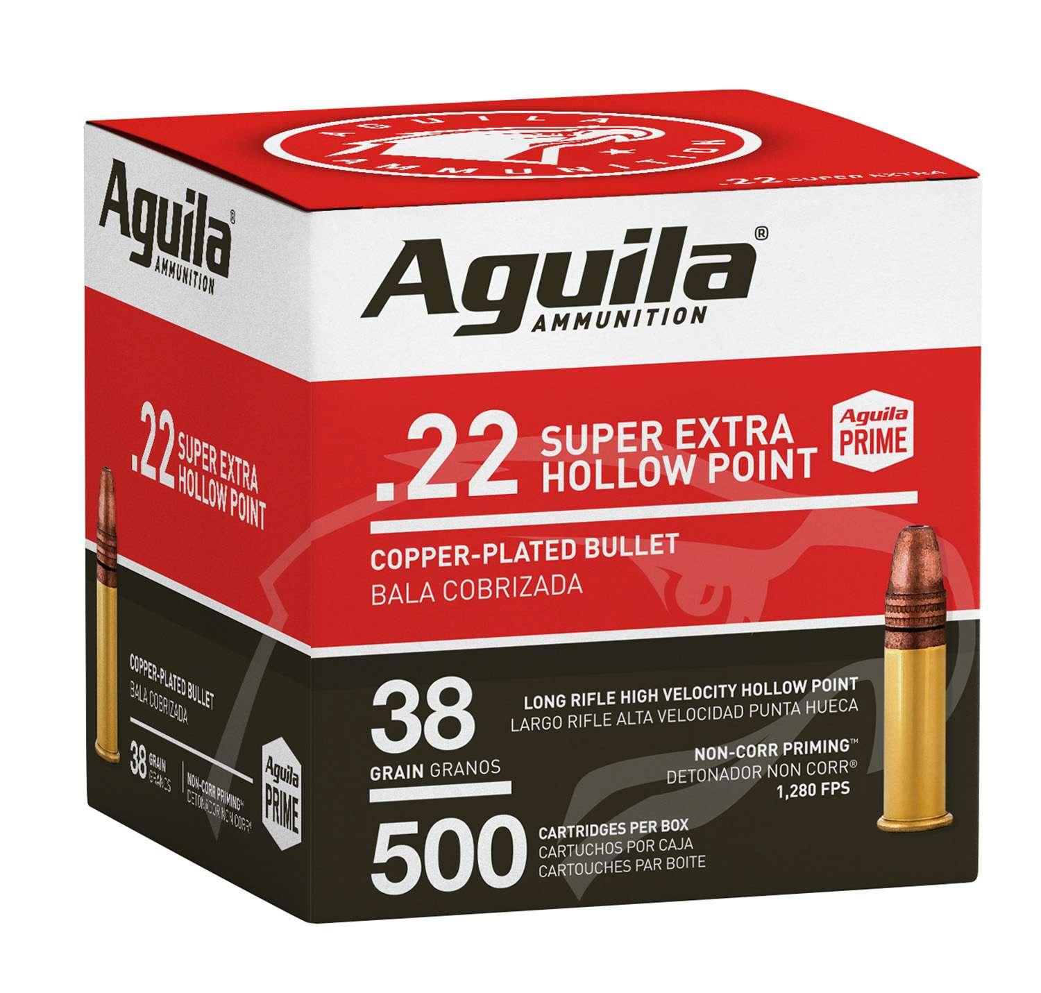 Aguila 1B221118 High Velocity 22 LR 38 gr Copper-Plated Hollow Point 500 Bx/4 Cs