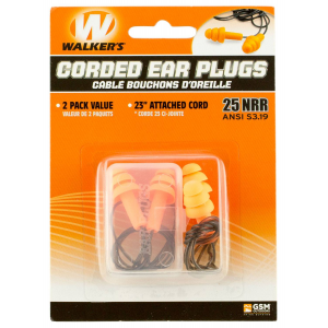 Walkers GWPEPCORD2PK Corded Foam Ear Plugs 33 dB Orange Ear Buds w/Black Cord 2 Per Pack