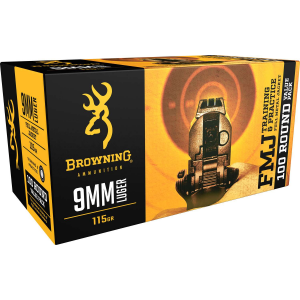 Browning Ammo B191800094 Training & Practice  9mm Luger 115 GR Full Metal Jacket (FMJ) 100 Bx/ 5 Cs (Value Pack)