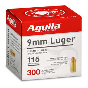 Aguila 1E097700 9mm Luger  115 gr Full Metal Jacket (FMJ) 300 Bx