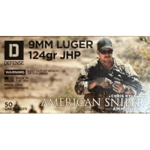 American Sniper Ammo 9mm 124gr JHP Jacketed Hollow Point Ammunition 50rd Box