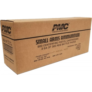 PMC Bronze .380 ACP Handgun Ammo - 90 Grain | FMJ | 1 Case (Three 300rd Battle Packs for a total of 900rds)