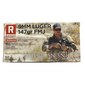 American Sniper Ammo 9mm 147gr Subsonic FMJ Brass Centerfire Ammunition 50rd Box