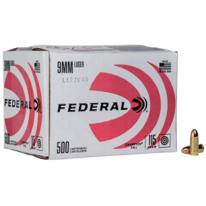 Federal Ammunition 9mm Luger 115 Grain Full Metal Jacket Box of 500 Bulk