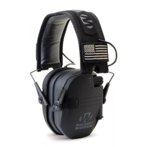 Walkers GWPRSEMPAT Razor Patriot Polymer 23 dB Over the Head Black Ear Cups w/Black Band & Flag Electronic Muff