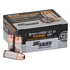 Sig Sauer E9MMA350 Elite V-Crown  9mm Luger 147 gr Jacketed Hollow Point (JHP) 50 Bx/ 20 Cs