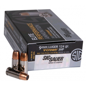 Sig Sauer E9MMA250 Elite V-Crown  9mm Luger 124 gr Jacketed Hollow Point (JHP) 50 Box