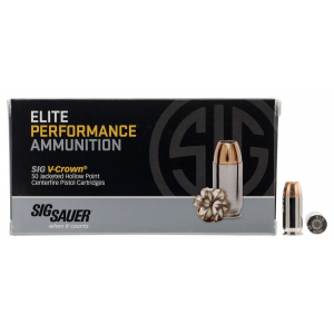 Sig Sauer E45AP250 Elite V-Crown 45 ACP 230 gr Jacketed Hollow Point (JHP) Pistol Ammunition 50 Rd Box