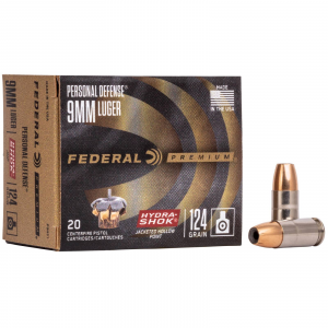 Federal P9HS1 Premium Personal Defense 9mm Luger 124 gr Hydra-Shok Jacketed Hollow Point (JHP) 20 Bx/ 25 Cs