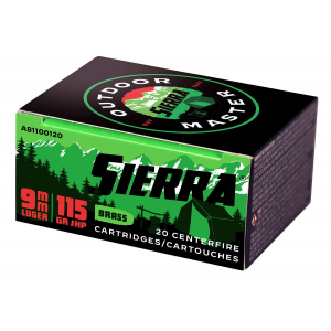 Sierra A81100120 Outdoor Master  9mm Luger 115 gr Jacket Hollow Point Sport Master 20 Bx/ 10 Cs