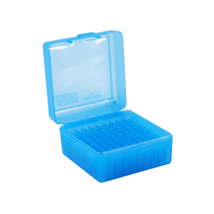 MTM Flip Top Ammo Box 17 Remington, 204 Ruger, 223 Remington 100-Round Plastic Clear Blue