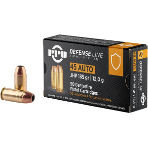 PPU Defense 45 ACP Ammo 185 Grain Jacketed Hollow Point Box of 50