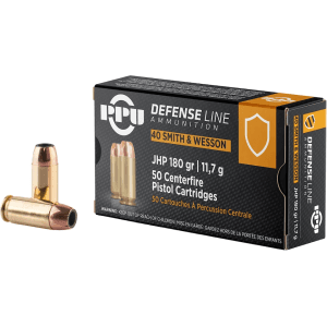 PPU Defense 40 S&W Ammo 180 Grain Jacketed Hollow Point Box of 50