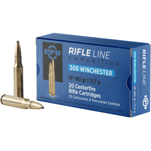 PPU 308 Winchester Ammo 180 Grain Jacketed Soft Point Box of 20