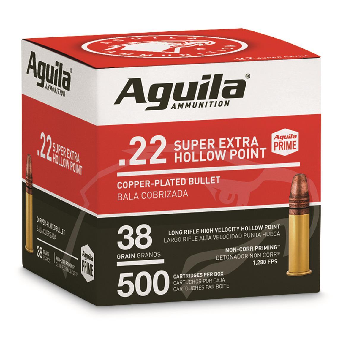 Aguila Super Extra High Velocity, .22LR, CPHP, 38 Grain, 500 Rounds