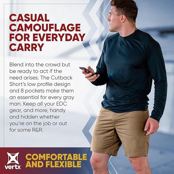 Vertx Cutback Mens Tactical Cargo Shorts 8.5 inches, Quick Dry, 8 Pockets for EDC Survival Gear Concealed Carry, Athletic Fit