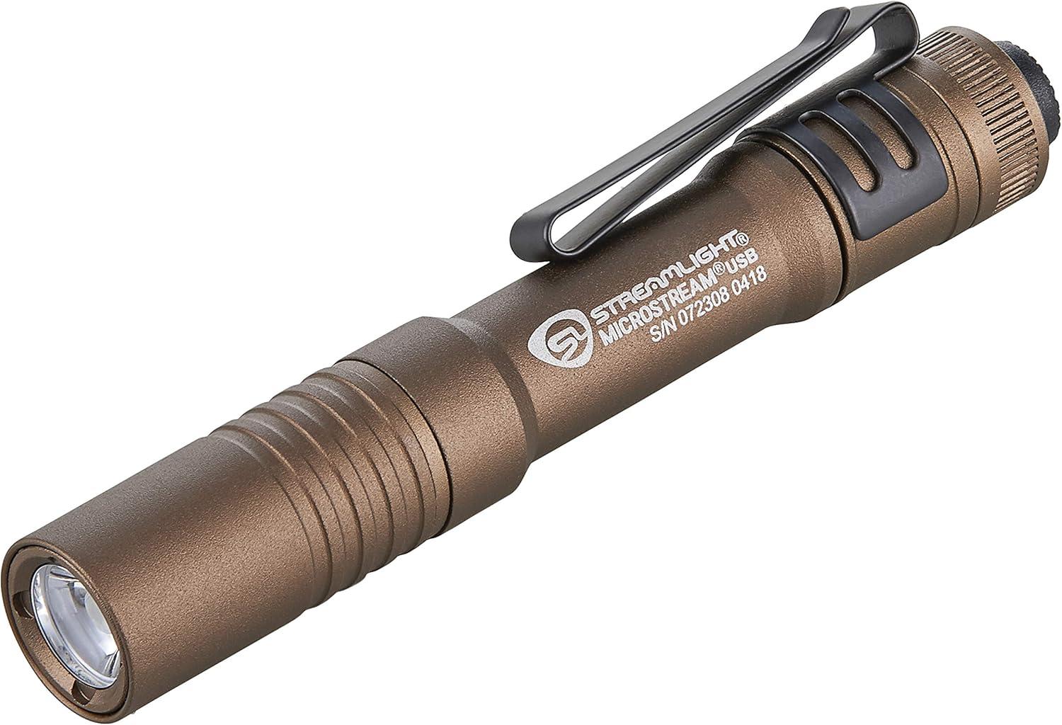 Streamlight 66608 MicroStream 250-Lumen EDC Ultra-Compact Flashlight with USB Rechargeable Battery, Clear Retail Packaging, Coyote 