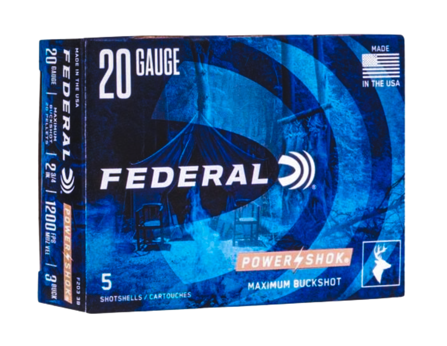 Federal Power-Shok 20ga 2.75" # 3 Buck Shotshell Ammunition, 5rds - F203 3B by Federal - Product Image