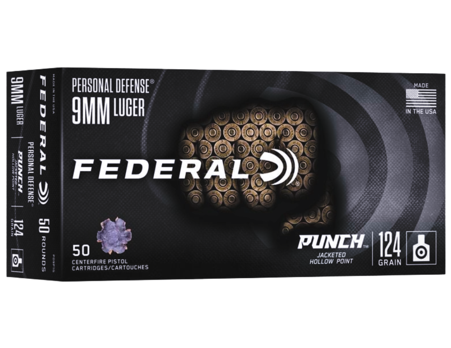 Federal Personal Defense 9mm Luger 124gr PUNCH JHP Ammo, 50rd - PD9P1G by Federal - Product Image