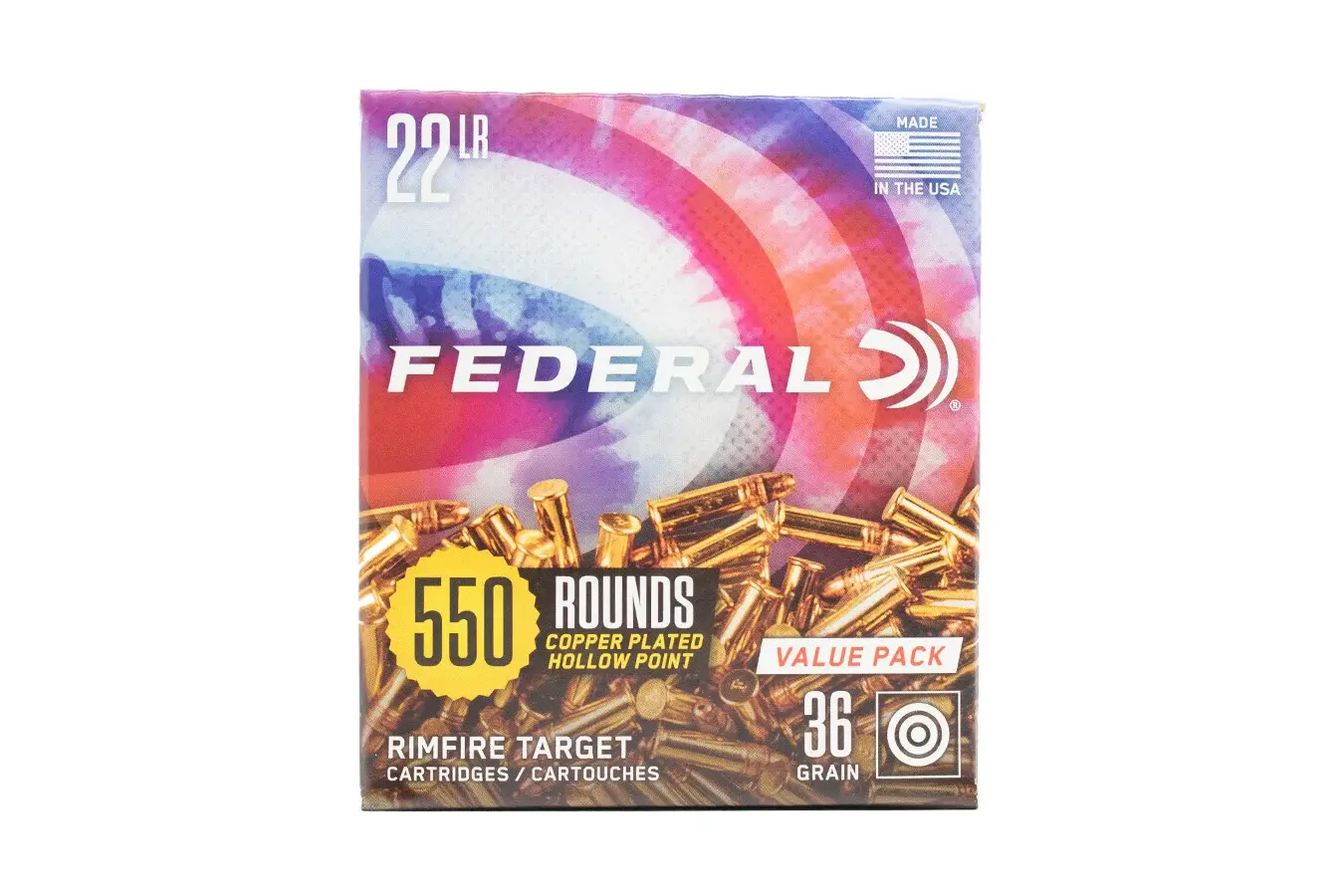 Federal 22LR 36 gr Copper Plated HP Target Value Pack 550/Box 