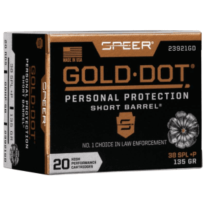 Speer Gold Dot Short Barrel Handgun Ammunition .38 Spl (+P) 135 gr HP 860 fps 20/ct