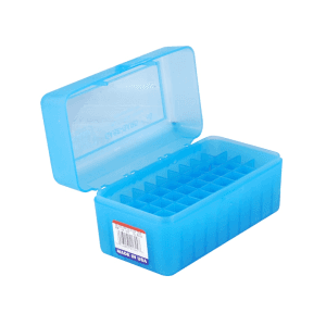 MTM Flip Top Ammo Box 22-250 Remington, 243 Winchester, 308 Winchester 50-Round Plastic Clear Blue