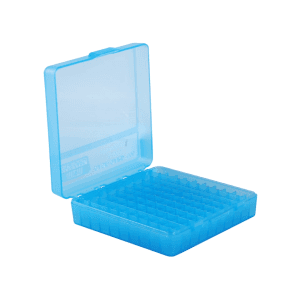 MTM Flip Top Ammo Box 380 ACP, 9mm Luger 100-Round Plastic Clear Blue