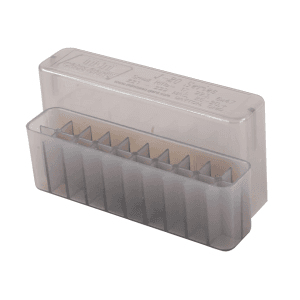 MTM Slip Top Ammo Box 17 Remington, 222 Remington, 223 Remington 20-Round Plastic Clear-Smoke