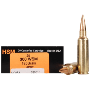 HSM Trophy Gold 300 Winchester Short Magnum (WSM) Ammo 185 Grain Berger Hunting VLD (Very Low Drag) Jacketed Hollow Point Box of 20