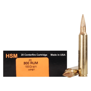 HSM Trophy Gold 300 Remington Ultra Magnum Ammo 185 Grain Berger Hunting VLD (Very Low Drag) Jacketed Hollow Point Box of 20